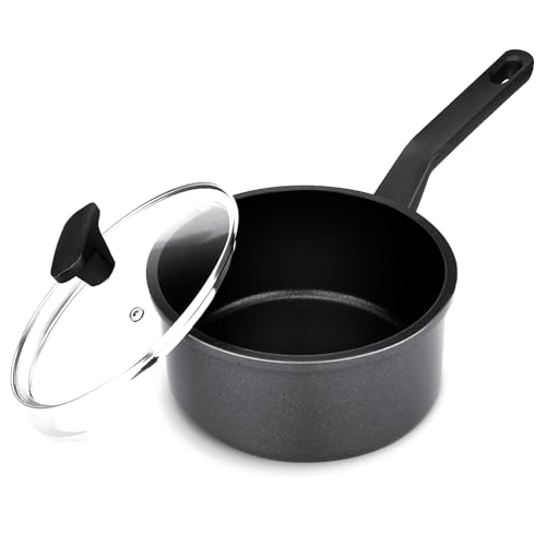 Legacy Culinaryware Nonstick Sauce Pan with Lid,1.5QT small pot, PFOA Free,Kitchen Pots Induction Pot,Black