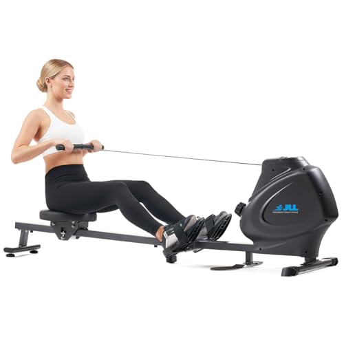 JLL Multifunction Folding Magnetic Rowing Machine, Bicep Curls, Upward Rows, Seated Rows, 16-Level Resistance, Compact Home Gym Cardio Rower for Small Flats, Bluetooth Smart Rower with SunnyFit App