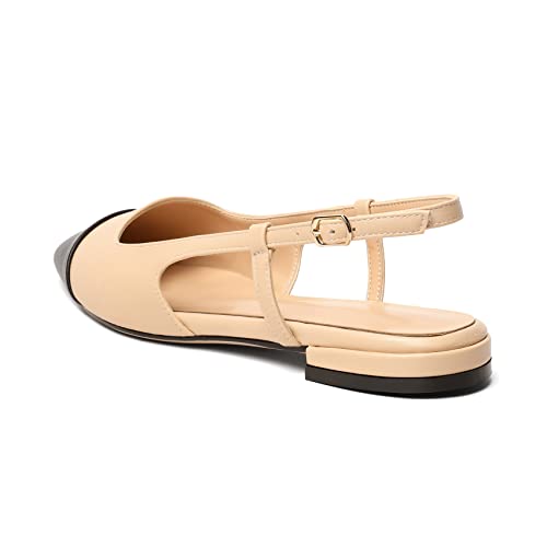 Mettesally Women's Pointed Toe Flat Shoes Cap Toe Two Toned Low Heels Slip On Dress Comfortable Ballet Flats Beige Us9.5 #TOP4