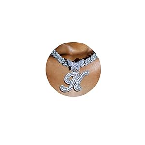 Cuban Link Chain for Women Cursive Silver Initial 14MM Diamond Prong Cuban Chain Hip Hop Iced Out Chain Necklace Butterfly Initial Letter Name Necklaces for Women