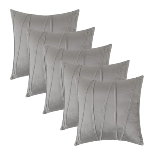 Image of Amazon Brand - Umi Decorative Striped Throw Pillow Covers 14 X 14 Inch,Soft Solid Velvet Pillow Covers Cushion Case with Zigzag Pattern for Sofa Bedroom 35 X 35 Cm (Pack of 5) Silver