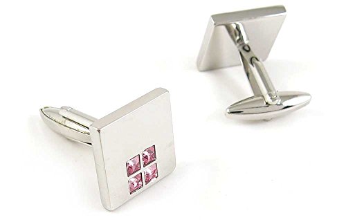 1 Par de Mancuernillas para Hombre Cuadradas de Cristal Rosa miniatura 2