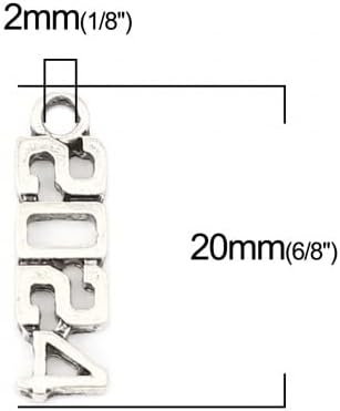 PEPPERLONELY 50PC 2024 Antiqued Silver Alloy Year Charms Pendants Number Message Charms Pendants 20x6mm - Image 2
