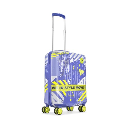 Image of Skybags Wanderlust Cabin Trolley Bag 55cm | Small | Hard Luggage | Printed 8-Wheel Suitcase | TSA Lock with Anti-Theft Zipper | Polycarbonate | 3 Years International Warranty - Unisex (Blue-Lime)