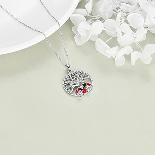 Poplyke Ladybug Necklace For Women Sterling Silver Tree Of Life Necklace Mothers Day Jewelry Gifts For Girls Mother Daughter (C-Ldaybug Tree Necklace) #TOP4