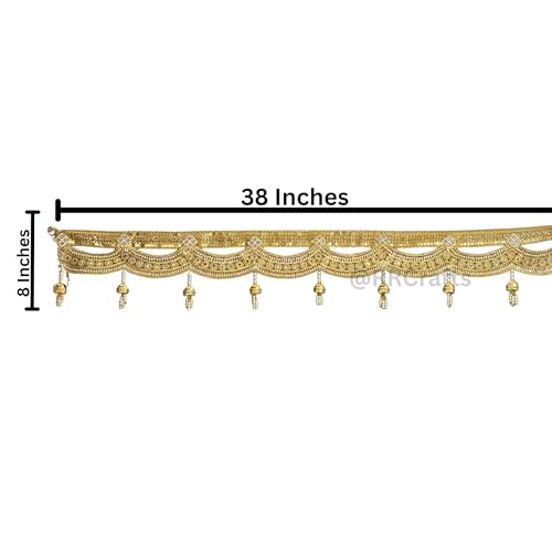 Image of Handmade Door Hanging Gold Lace Door Bandarwal Toran,Diwali Ganesh Pooja New Year Inauguration Wedding Festival Home Decor,Wall Decoration (38 Inch X 8 Inch)