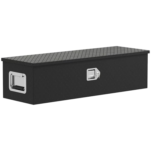 Caisse de rangement HOMCOM en aluminium avec poignées latérales, serrure et clés, caisse à outils pour camion, caisse de stockage pour remorque, 99 x 33 x 35,5 cm, noir