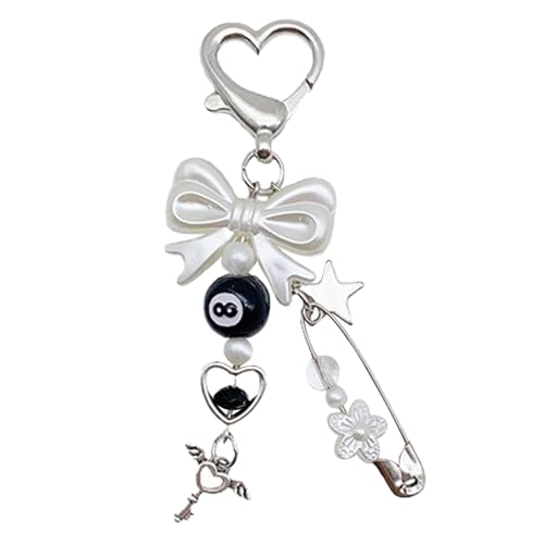 NUEAYMS Llavero colgante, elegante llavero de mariposa para mujer, accesorio elegante para bolsa, cadena de teléfono, adorno de corazón con cuentas para teléfono celular