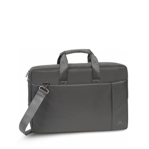 RIVACASE Laptoptasche für Notebooks bis 17,3 Zoll - Hochwertige Schultertasche mit zusätzlich gepolstertem Laptopfach - Hoher Komfort durch gepolsterte Tragegriffe / Grau