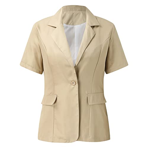 Chaqueta de Traje de Manga Corta, Traje pequeño Suelto, Elegante Top de Traje de Color sólido Europeo y Americano (Khaki, XXXL)