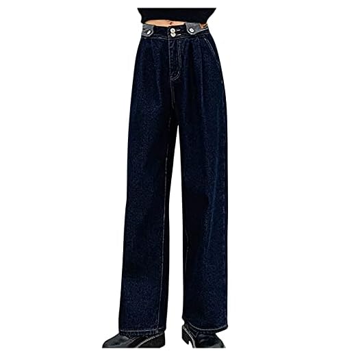 Dam fleece hög midja dubbel knapp jean casual lösa kuvertbyxor lediga raka jeans utan stretch raka ben byxor lös passform jeans spänne mage tajta byxor sammet, svart, XL