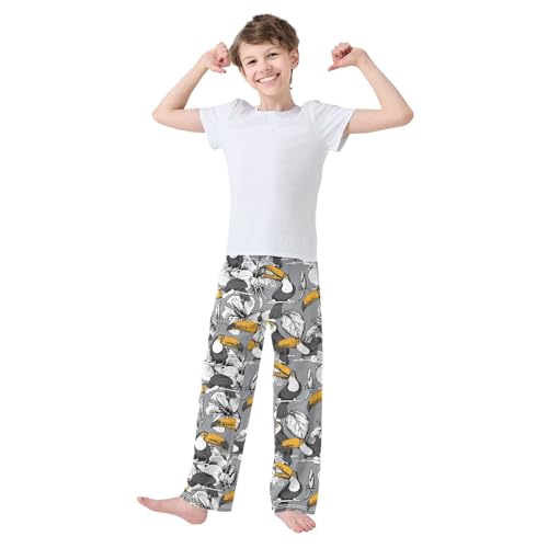 Parrot Hibiscus Flower Boys Long Pants Soft Trousers Elastic Waist Kids Lounge Bottoms with Pockets S-XL2