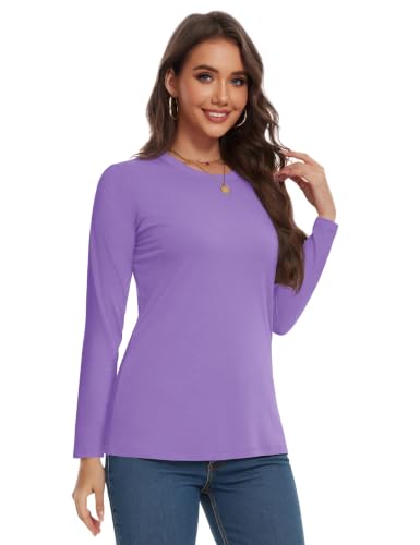 Image of YUCOLEN Long Sleeve Shirts for Women Cotton Crew Neck Casual Tops Fall