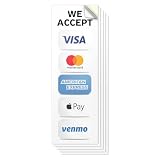 101SignCity 5pcs We Accept Credit Cards Vinyl Sticker (3' x 9') – Visa, Mastercard, Amex, Discover, Apple Pay & Venmo Logos, High-Visibility Window & Door Decal, Strong Adhesive Waterproof Durable Vinyl