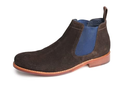 Image of Catesby Mens Chelsea Boots Leather Suede Ankle Dealer Boots Goodyear Welted Sole Casual Formal Shoes (Brown, UK Footwear Size System, Adult, Men, Numeric, Medium, 9)