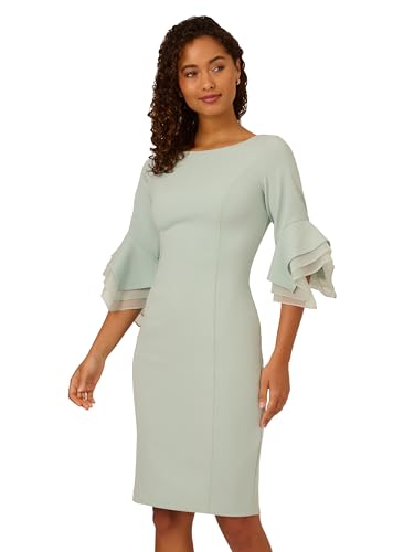 Image of Adrianna Papell Stretch Knit Crepe Sheath Dress with Tiered Organza Bell Sleeve