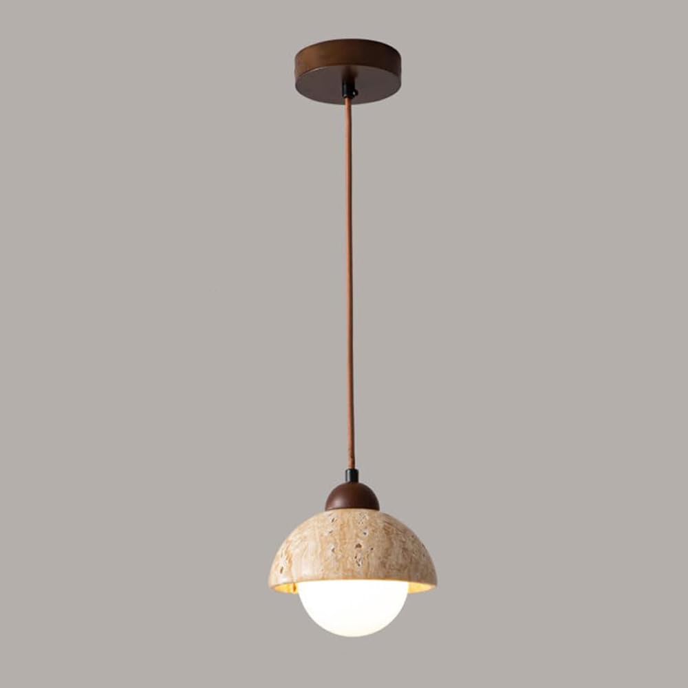 TOKTOP Vintage Creativity Pendant Light, Travertine Yellow Lampshade Decoration Chandelier G9 Wood Ceiling Light for Living Room, Kitchen, Dining Room, Bedroom