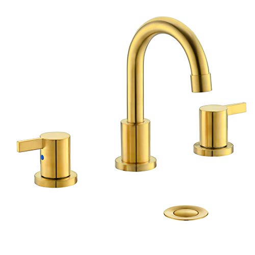 New Arrivals Brushed Gold Waterfall Widespread Bathroom Faucet for 3 Hole 8 Inch by Phiestina, Bathroom Faucet Set with Metal Pop UP Drain and Valve, WF15-1-BG Buy 1 get 1 Brushed Gold Waterfall Widespread Bathroom Faucet for 3 Hole 8 Inch by Phiestina, Bathroom Faucet Set with Metal Pop UP Drain and Valve, WF15-1-BG