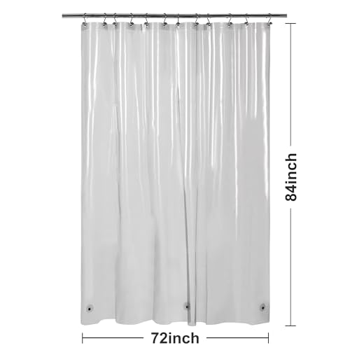 Image of Barossa Design Extra Long Clear Black Shower Curtain Liner with 3 Magnets - 72 inch x 84 inch XL, Waterproof PEVA Lightweight Shower Liner for Bathroom, PVC Free, Metal Grommets - Clear Black, 72x84