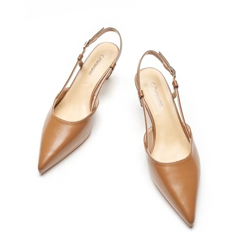 Image of C.Paravano Kitten Heels for Women Pointed Toe Slingback heeled Sandal Pumps