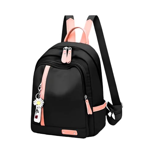 Mochila Feminina Casual Impermeável, Design Elegante, Alça Dupla com Pingente de Margarida (Preto)