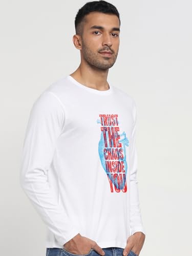 Image of Bewakoof Men's 100% Cotton Graphic Print Regular Fit Full Sleeve Round Neck T-Shirt | Tshirt for Men Cotton| Casual Wear | Street Wear