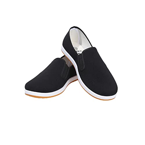 Light and Breathable Martial Arts Footwear, Men Chinese Traditional Old Beijing Kung Fu Style Canvas Kung Fu Slip-On Shoes, Comfortable Rubber Sole Breathable Non-Slip and Wear-Resistant