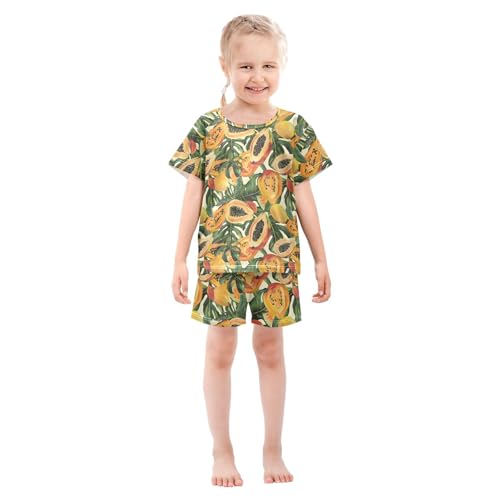 ALAZA Tropical Palm Leaves Papaya Pajamas Short Sleeve 2 Piece Sleepwear Top and Bottom Pajama Set Unisex3