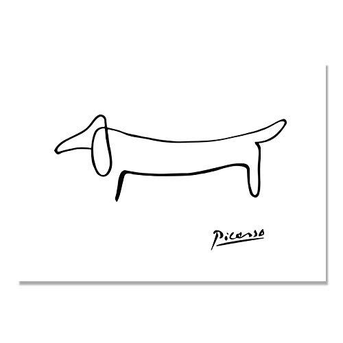 DMPro Picasso Abstracto Pinturas Uno Accidente cerebrovascular Poster Línea Pared Arte Lienzo Perro Poster Negro Blanco Pared Cuadros Salon Dormitorio Inicio Decoracion 30x40cm Cover
