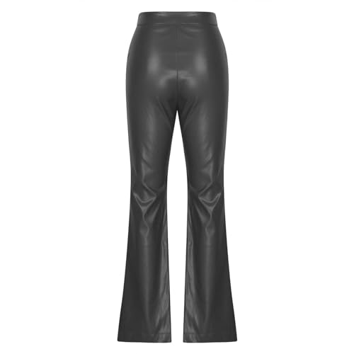 NATHGAM Womens Faux Leather Pants Lace Up Front Flare Pants High Waisted Straight Leg Bell Bottom PU Slim Leather Skinny Pant4