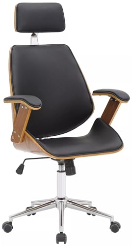 In And OutdoorMatch Silla de Escritorio Jamar - Piel - Negro - Ergonómica - 53 x 46x128cm - Altura Ajustable - Altura del Asiento 44-54cm - Deluxe