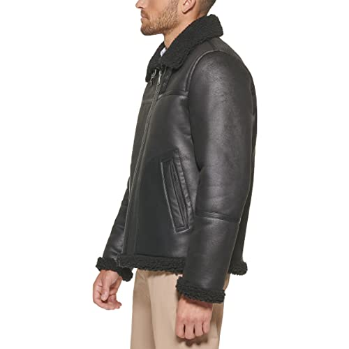 Tommy Hilfiger Mens Faux Leather Fleece Lined Aviator Jacket3
