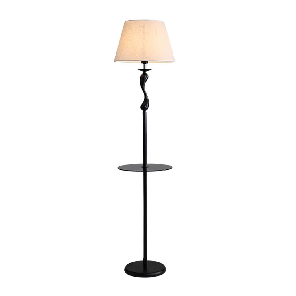 Lampa Podłogowa Nowoczesna Lampa Podłogowa Z Kutego Żelaza Półkami Abażur Tkaniny Oświetlenie Podłogowe Do Salonu Sypialnia Studyjna Stojąca Do Sypialni(A-Black)