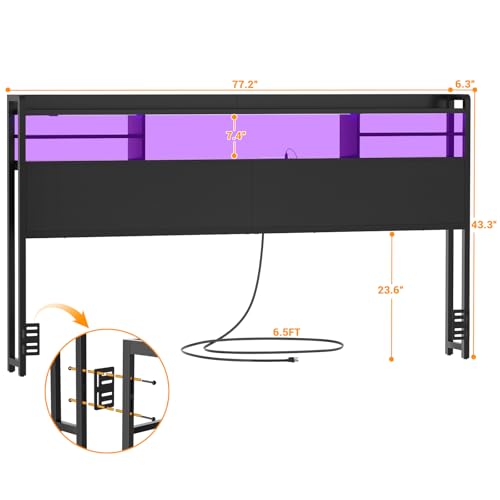 Image of Aheaplus Headboard for Queen Size Bed with Storage, Rustic Brown | Headboards with LED Light, Power Outlets, USB Ports Queen Size Head Board, Wood headboard Only Sturdy and Stable Headboards