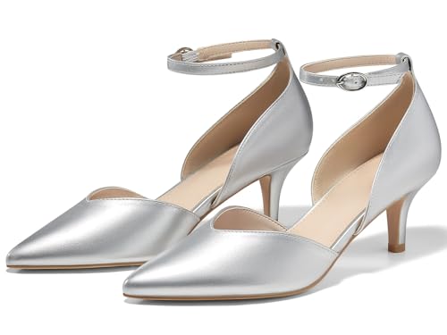 Womens Kitten Heels Comfortable Low Heel Dress Shoes Pointed Toe Ankle Strap Cutout D'Orsay Wedding Party Pumps