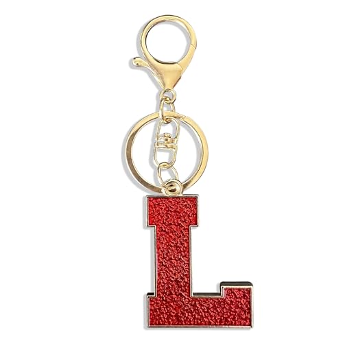 Red Black Letter A-Z Keychain for Women Men Purse Handbags Metal Alphabet Initial Letter Car Key Rings Novelty Key Chains (Red L)