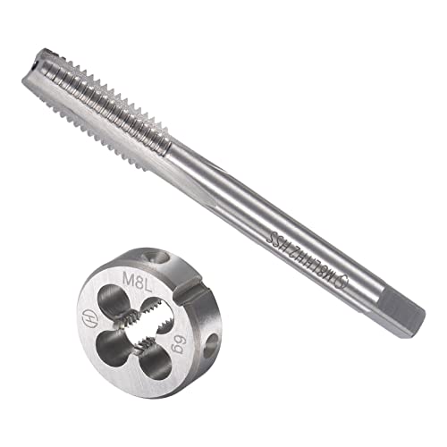 QUARKZMAN M8 x 1.25mm Métrique Gauche Main Filetage Taraud et Filière Ronde Ensemble x 1 Ensemble Haute Vitesse Acier pour traiter Matériel Outil