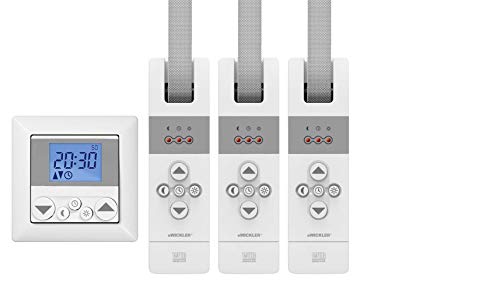 WIR elektronik, eWickler Standard 3 Fenster Funk-Set, eW830-F, 3x elektrischer Gurtwickler + 1x Funkuhr eU140, für 23mm Gurtband, Unterputz, bis 50Kg, Fahrtzeiten einstellbar, inkl. Netzstecker