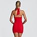 ABYOVRT Women Deep V Neck Ruched Mini Dresses Backless Halter Dress Party Club Night (Red,M