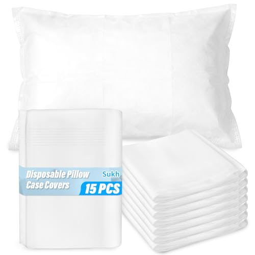 Sukh Disposable Pillow Case Covers Standard Size - White Pillow Cases Bulk Set 15 Pack Pillow Covers Standard Size 31 x 20 Inch Travel Pillow Case Cover for Hotels Guest Rooms Bedding Supplies