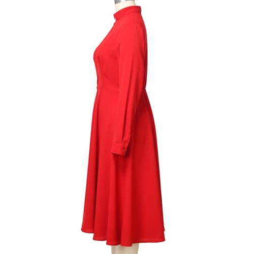 Image of FAD-4U Church Clergy Dress for Women Long Sleeve Rows Buttons A Line Dress with Tab Collar