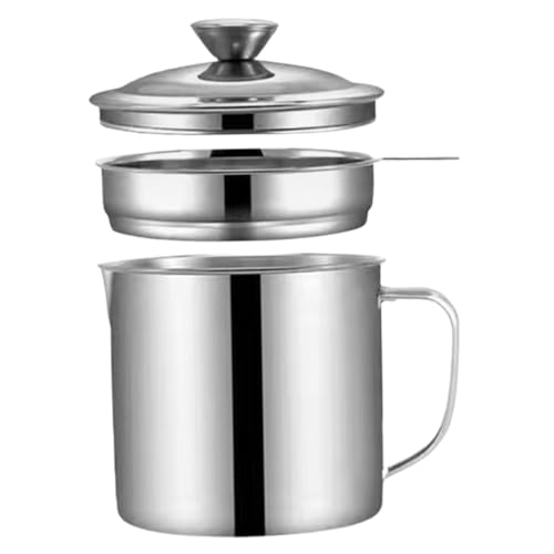 DOITOOL ステンレス製オイルポット 大容量フィルター付き グリース容器 揚げ物油ろ過 保存用 家用調理油ストレーナー