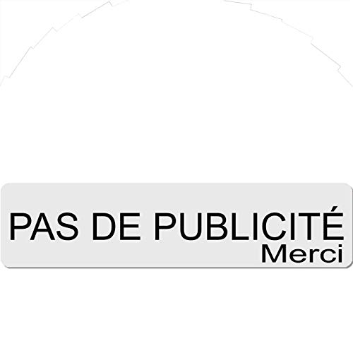 Plaque PAS DE PUBLICITÉ MERCI Adhésive PVC Pour Boîte Aux Lettres - Plaque Stop Pub - 8 cm x 2 cm - 21 Couleurs Disponibles (Blanc écrit Noir)
