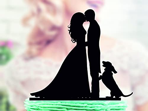 Utf4C Wedding Cake Topper With Dog Dachshund, Couple With Dog Dachshund Cake Topper, Silhouette Dog Dachshund Wedding Cake Topper, Acrylic Cake Topper, Wedding Anniversary Parities Cake Insert, Twf138 #TOP16