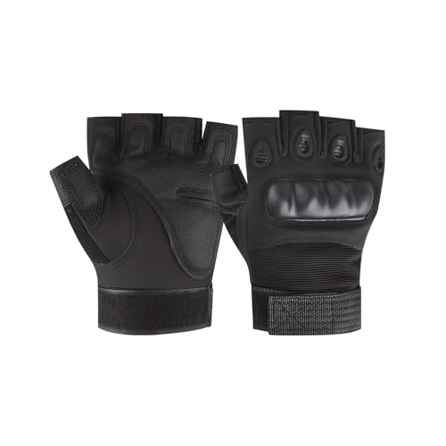 Amexo Guantes de Ciclismo de Medio Dedo, Guante Transpirables de Moto Guante sin Dedos Antideslizantes Tacticos Militar Agujeros Guante de Protección de Nudillos para Ciclismo Moto Senderismo