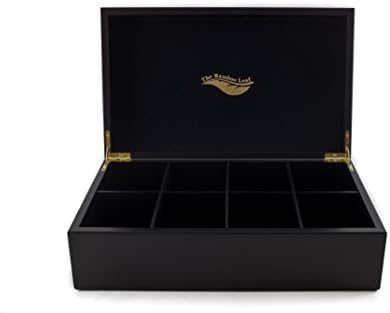 The Bamboo Leaf Tea Box Storage Organizer for Tea Collections, 8 Compartment w/Solid Lid (Black)