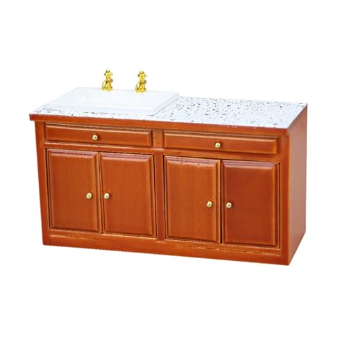 ミニチュアシンクキャビネット 1/12 キッチンカウンタードールハウス用機能引き出し付きバスルームグッズ家具モデルミニチュアキッチンカウンター