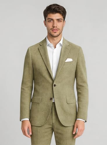 VENNYNG Men's 2 Pieces Corduroy Suit Slim Single Breasted Jacket Set Casual Business Wedding（Blazer+Pants）2