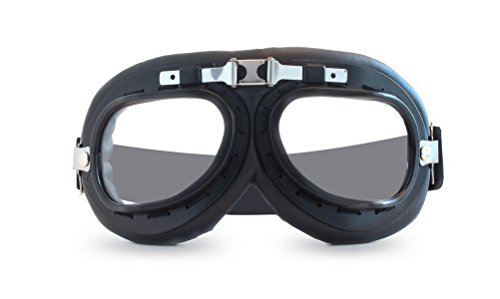 CRG Sports Vintage Aviator Pilot Style Motorcycle Cruiser Scooter Goggle T01 T01BCB-1 Transparent lens black & silver frame