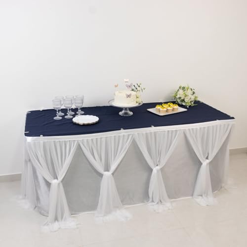 Efavormart Sheer Chiffon Table Skirt 14ft White – Pleated Ruffle Skirting with Polyester Backing, Shimmer Sheer, Wrinkle-Free Fabric2